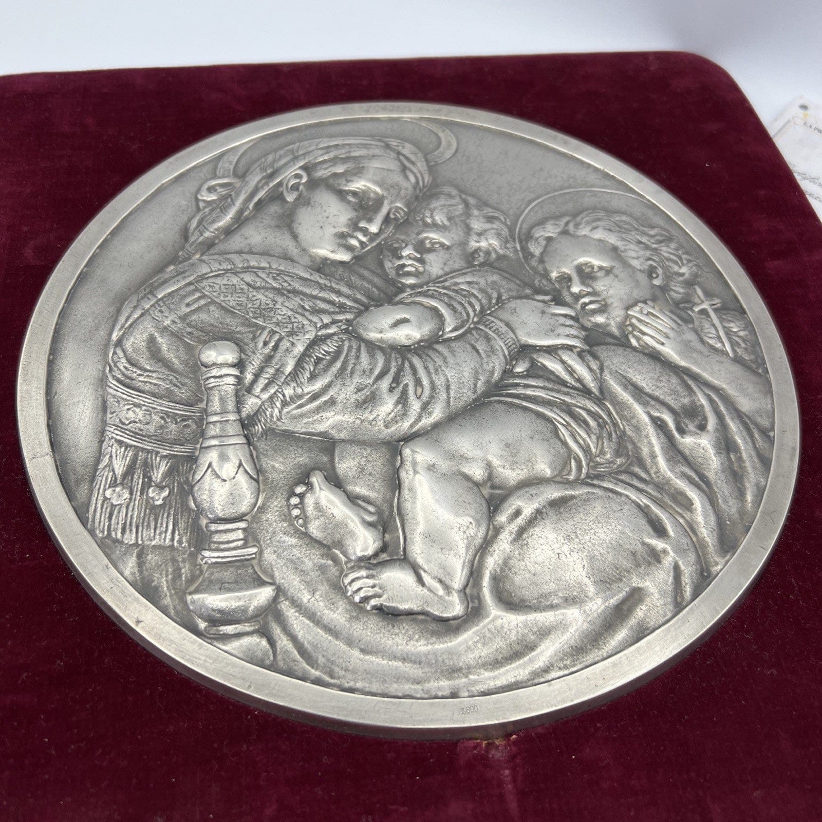 Antica Placca in Argento Massiccio 800 Madonna della Seggiola Capoletto Icona Categoria  Sheffield & Argento