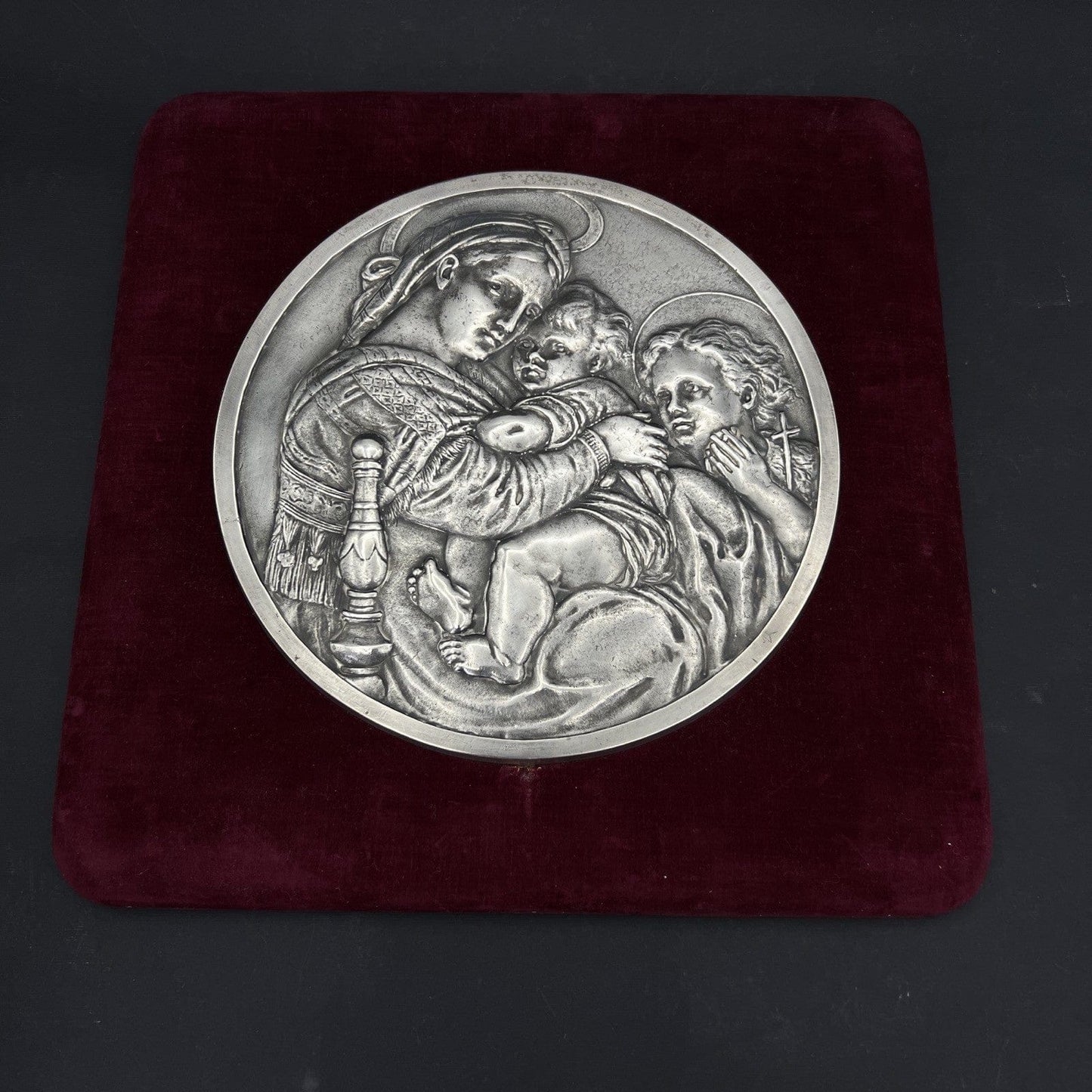 Antica Placca in Argento Massiccio 800 Madonna della Seggiola Capoletto Icona Categoria  Sheffield & Argento