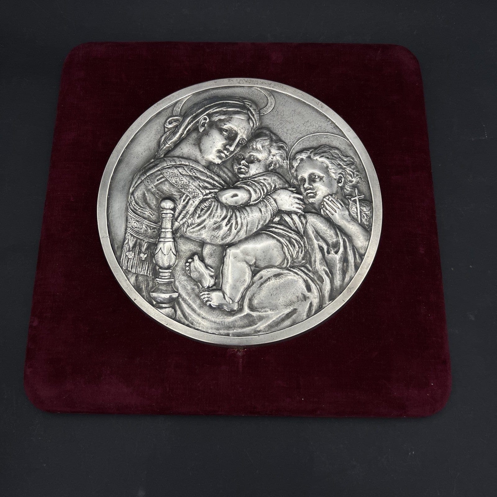 Antica Placca in Argento Massiccio 800 Madonna della Seggiola Capoletto Icona Categoria  Sheffield & Argento