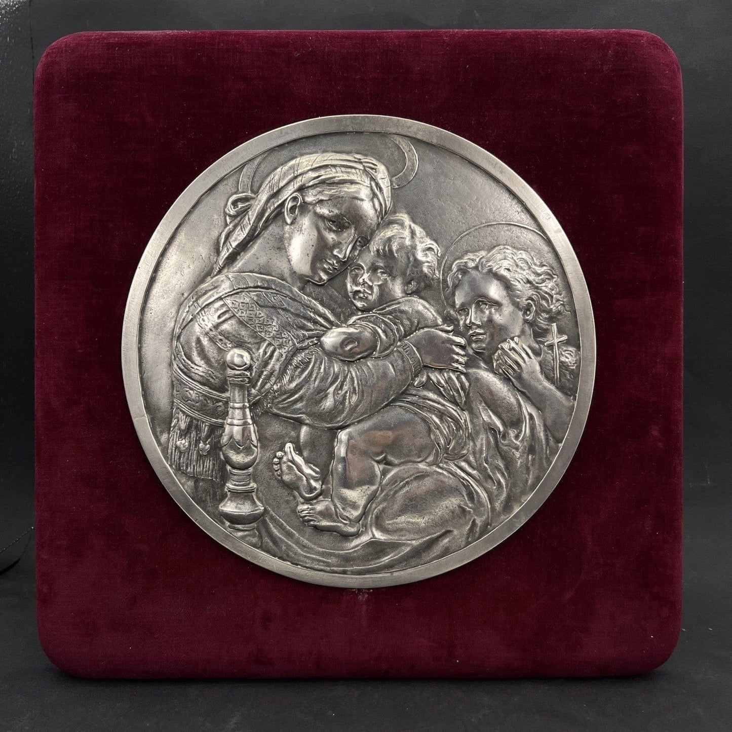 Antica Placca in Argento Massiccio 800 Madonna della Seggiola Capoletto Icona Categoria  Sheffield & Argento