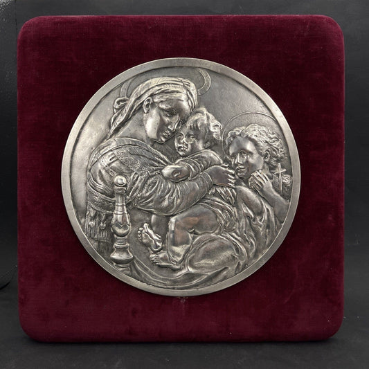 Antica Placca in Argento Massiccio 800 Madonna della Seggiola Capoletto Icona Categoria  Sheffield & Argento