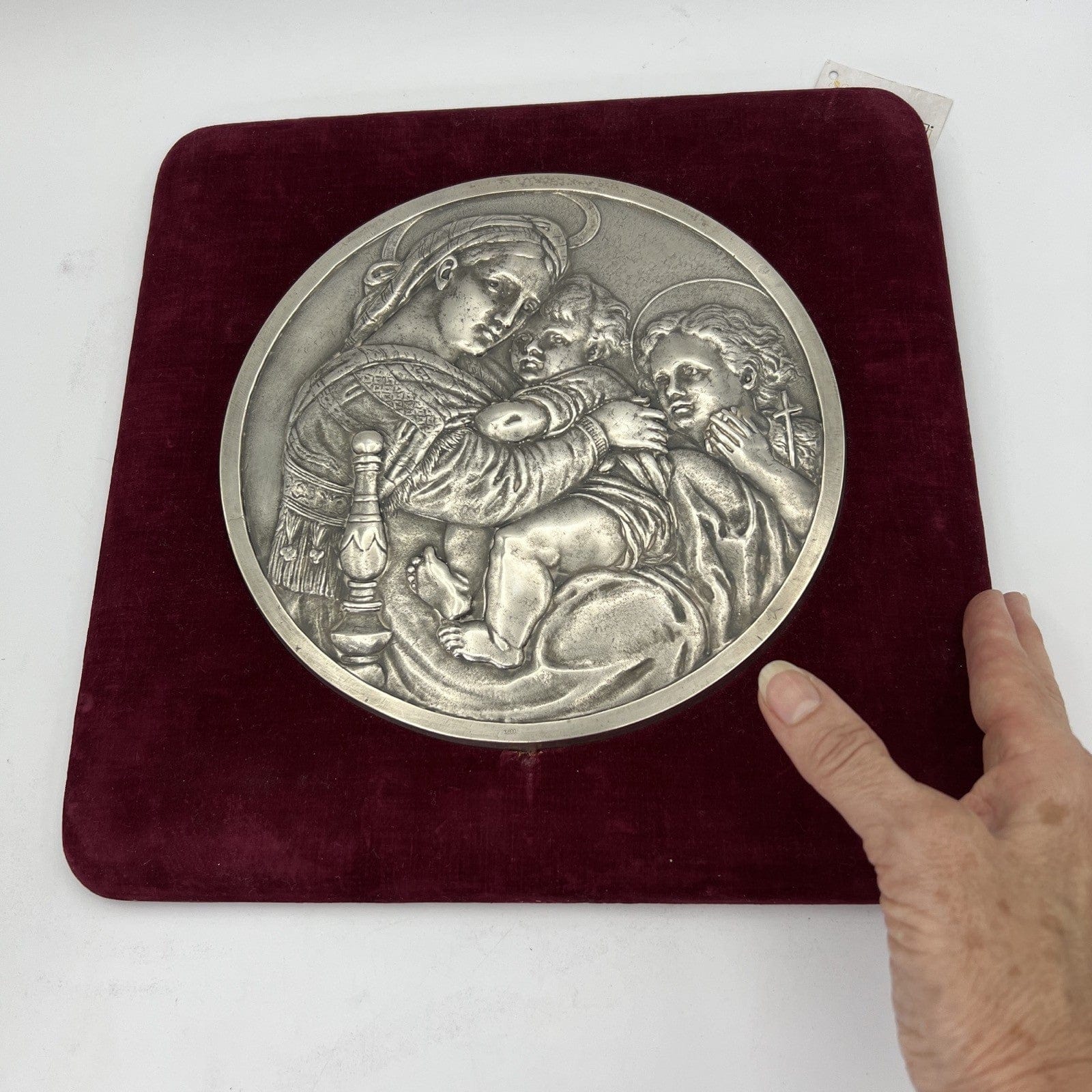 Antica Placca in Argento Massiccio 800 Madonna della Seggiola Capoletto Icona Categoria  Sheffield & Argento