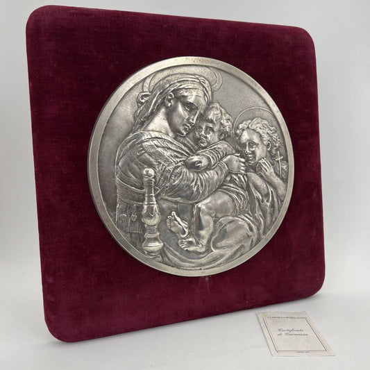 Antica Placca in Argento Massiccio 800 Madonna della Seggiola Capoletto Icona Categoria  Sheffield & Argento