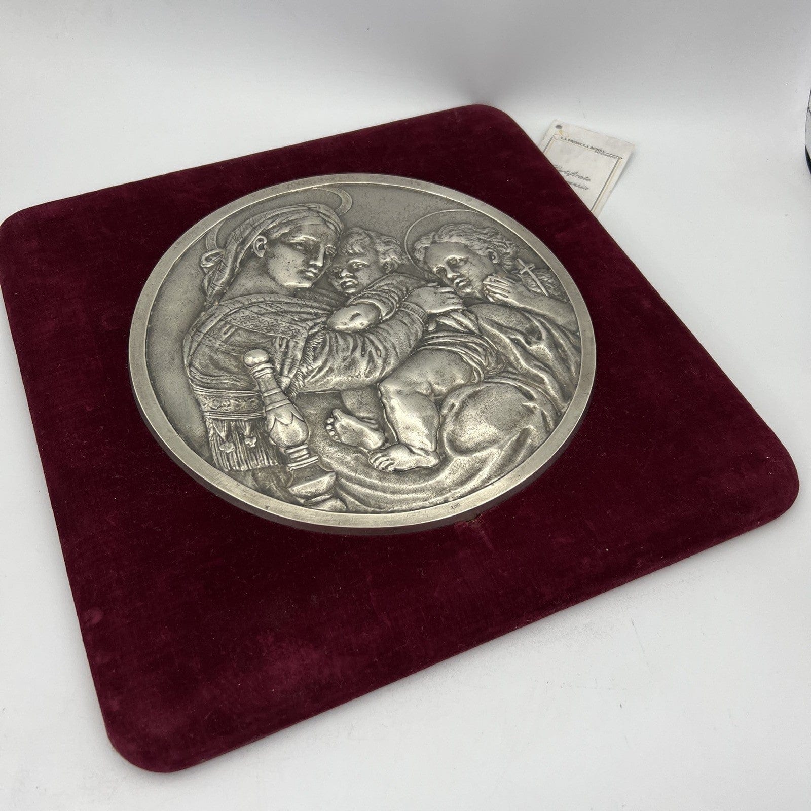 Antica Placca in Argento Massiccio 800 Madonna della Seggiola Capoletto Icona Categoria  Sheffield & Argento