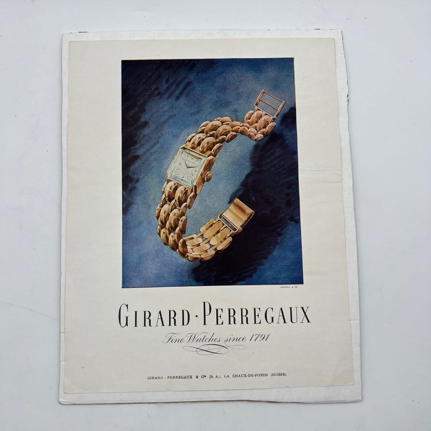 Antica Pubblicità cartacea dell' Orologio Girard Perregaux anno 1948 Categoria  Pubblicità vintage