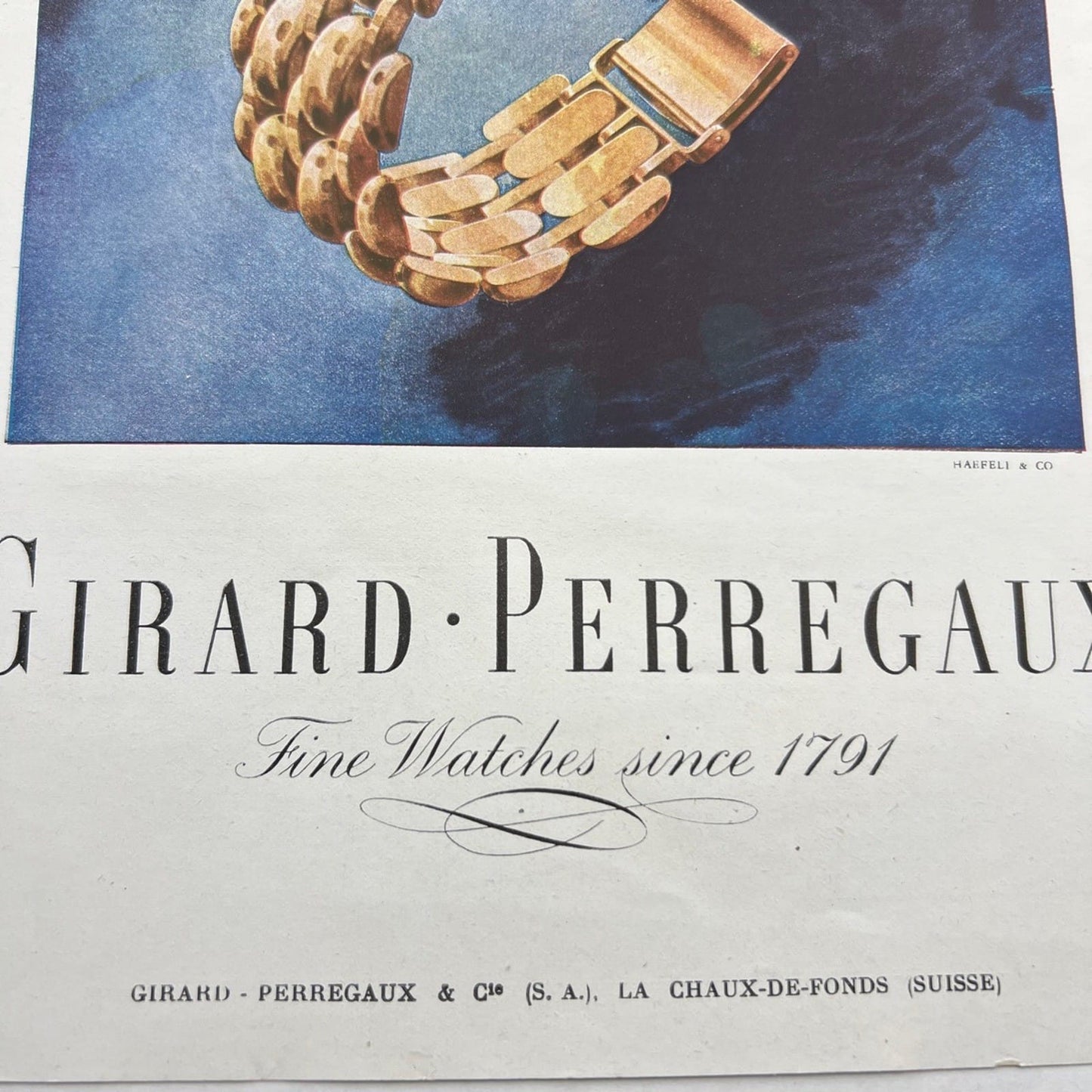 Antica Pubblicità cartacea dell' Orologio Girard Perregaux anno 1948 Categoria  Pubblicità vintage