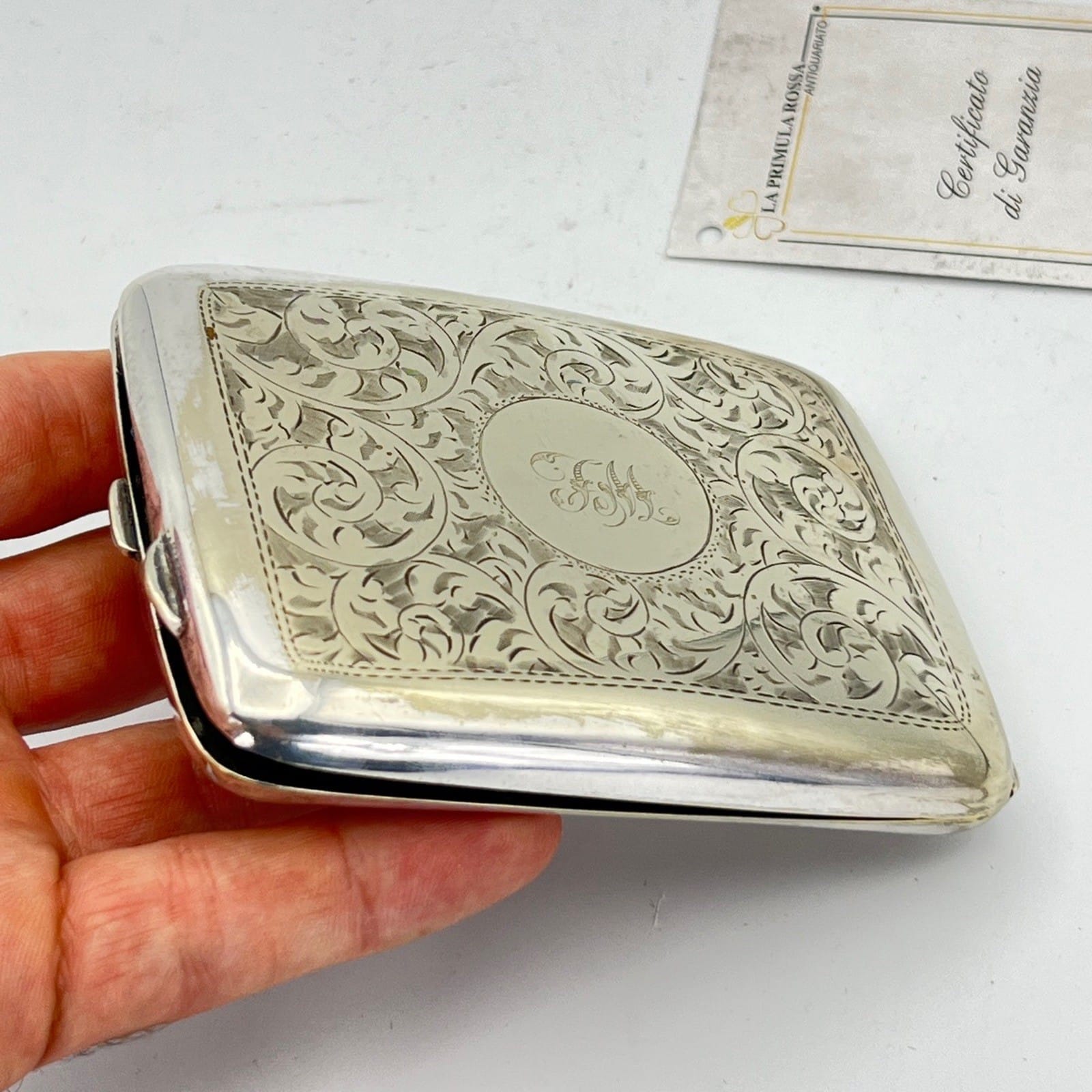 Antica Scatola in Argento Placcato contenitore portasigarette Mogramma F M Categoria  Sheffield & Argento