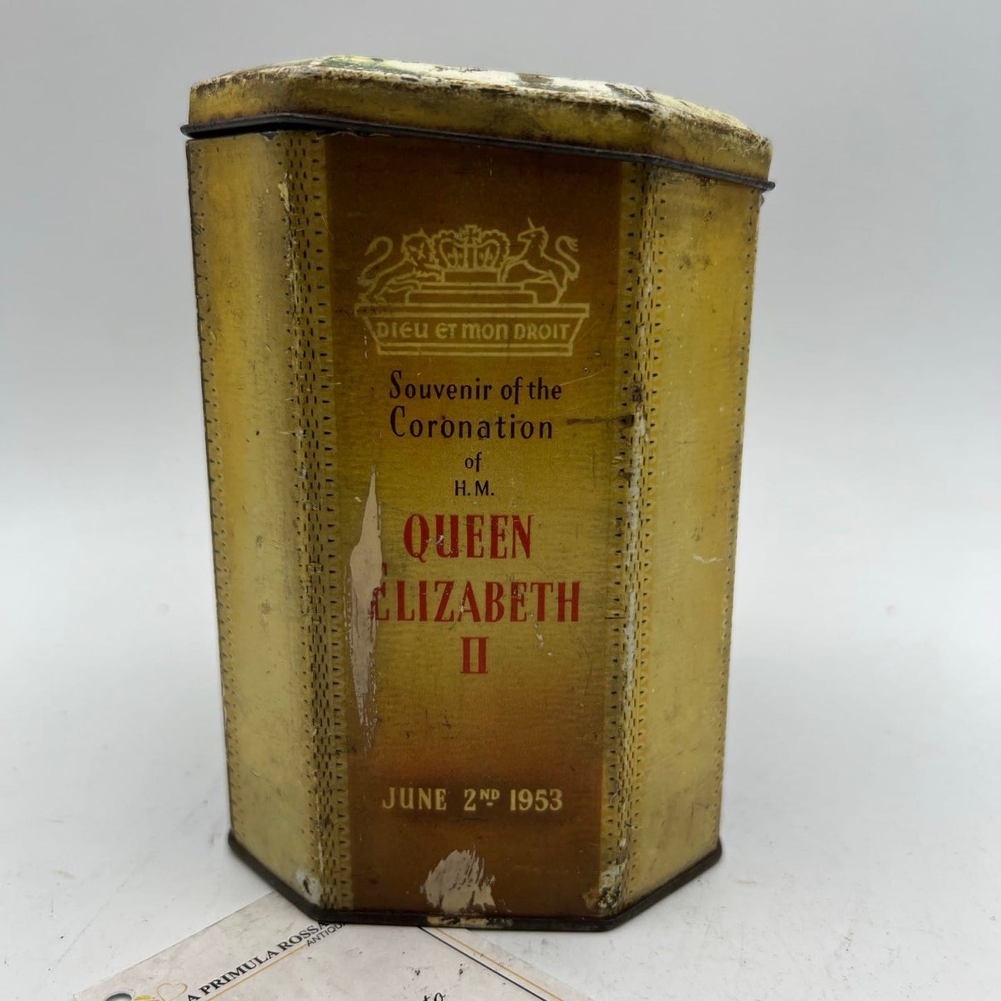 Antica Scatola in latta inglese l'incoronazione Regina Elisabetta II 1953 Reale Categoria  Collezionismo:Collezioni diverse:Scatole di latta