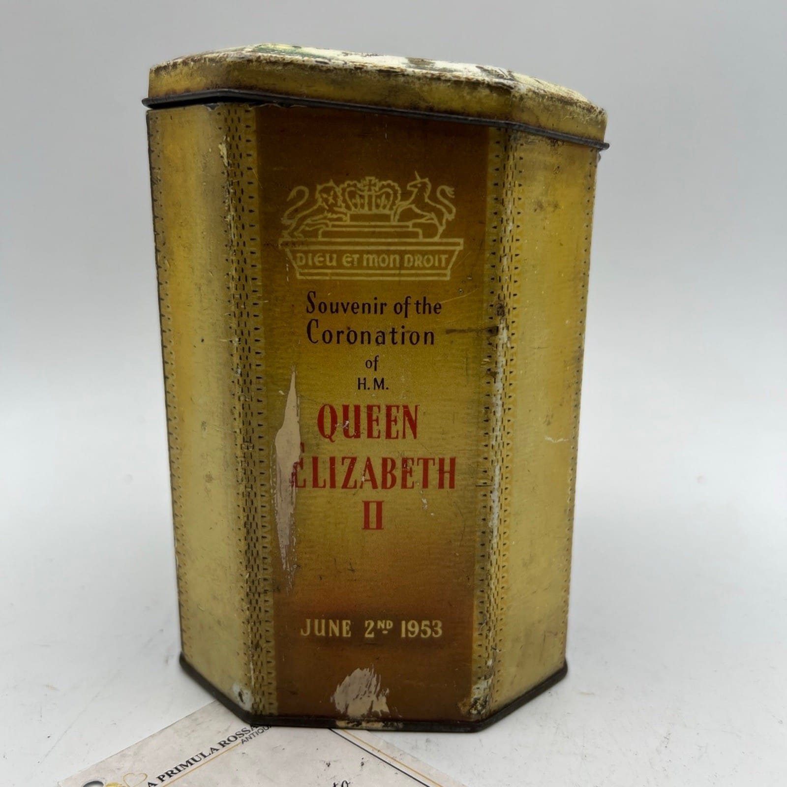 Antica Scatola in latta inglese l'incoronazione Regina Elisabetta II 1953 Reale Categoria  Collezionismo:Collezioni diverse:Scatole di latta