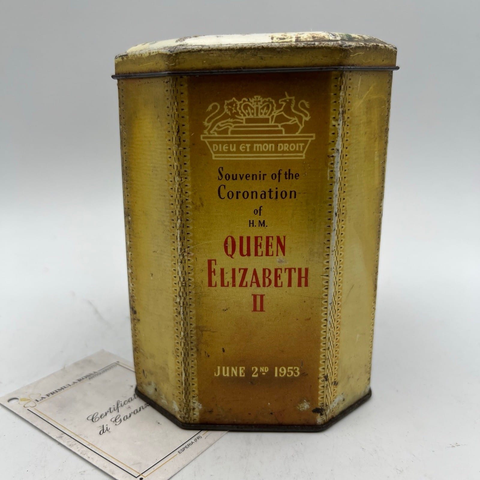 Antica Scatola in latta inglese l'incoronazione Regina Elisabetta II 1953 Reale Categoria  Collezionismo:Collezioni diverse:Scatole di latta
