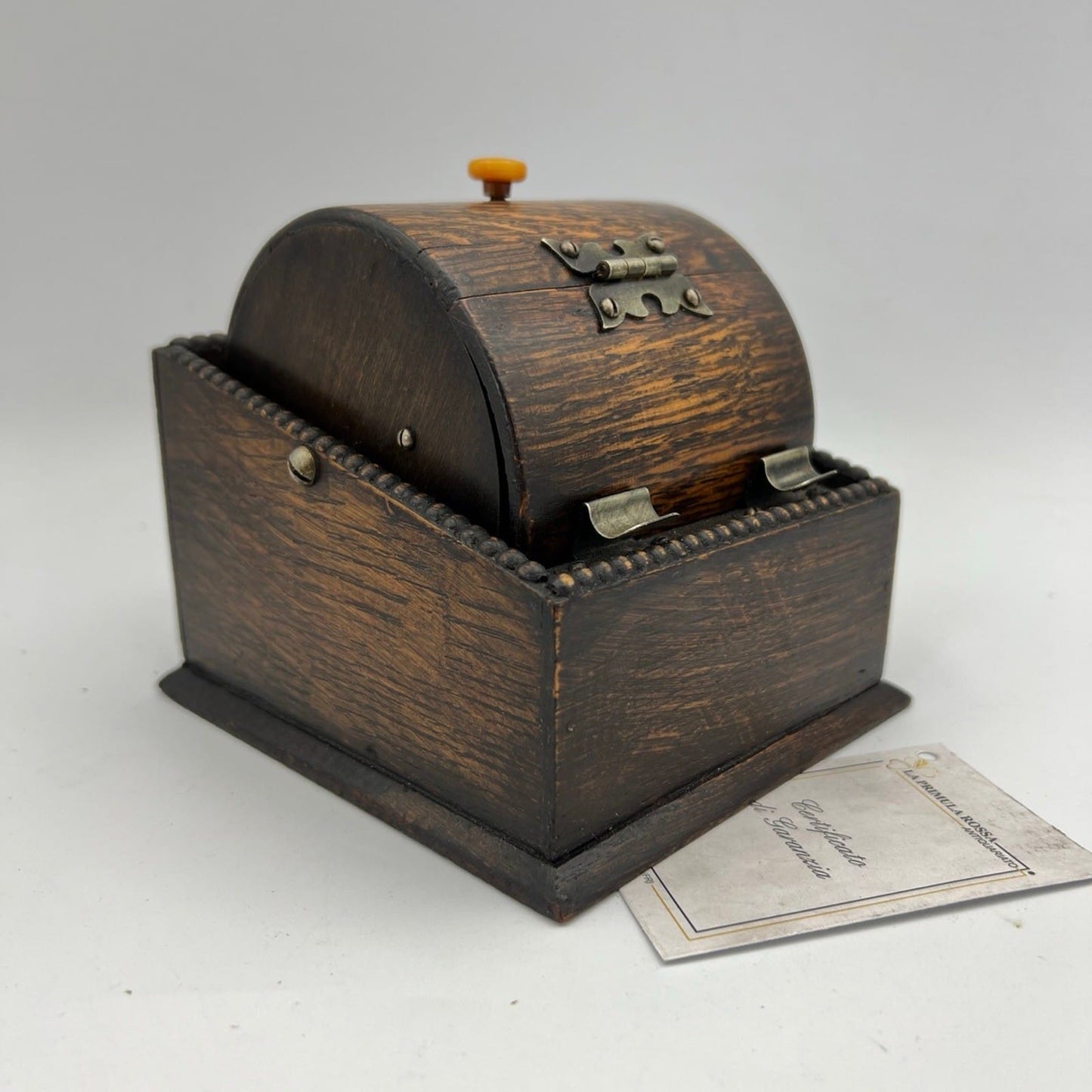 Antica Scatola Portasigarette Inglese Girevole da tavolo in legno Bauletto 1930 Categoria  Scatole in legno