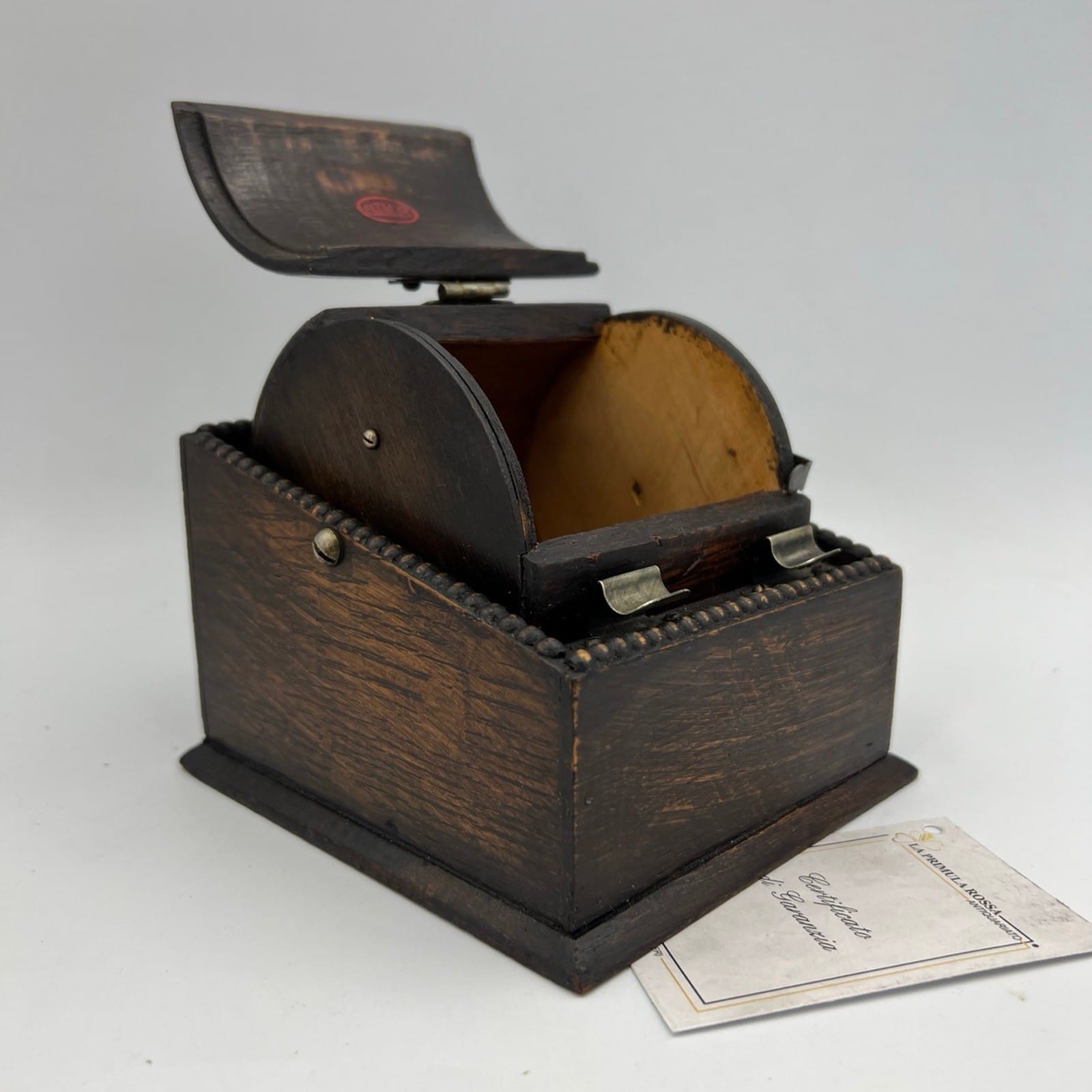 Antica Scatola Portasigarette Inglese Girevole da tavolo in legno Bauletto 1930 Categoria  Scatole in legno
