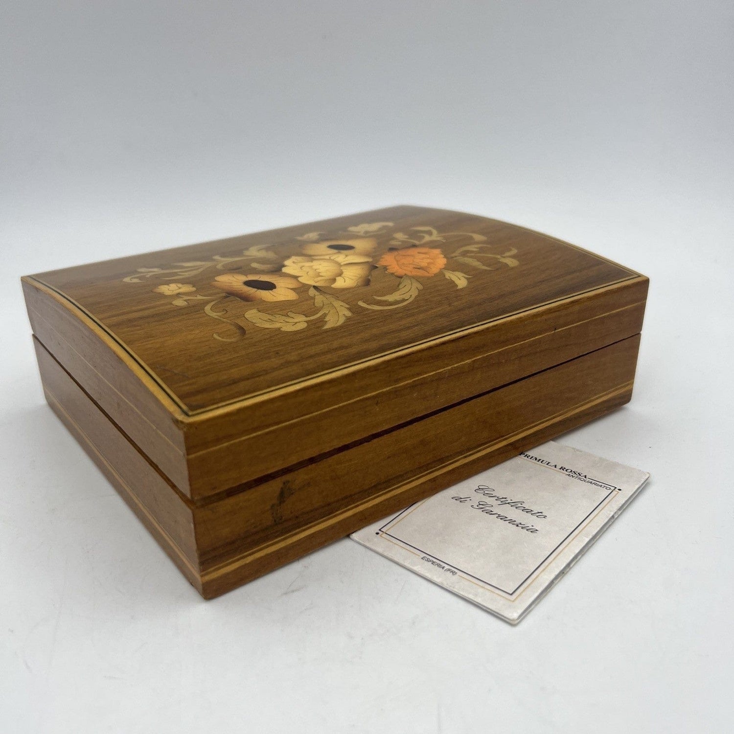 Antica scatola scatolina cofanetto anni 50 vintage sorrentina con intarsio fiori Categoria  Scatole in legno