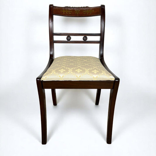 Antica Sedia Inglese D'epoca In Mogano Intarsio Ottone Vintage stile Regency 700 Categoria  Sedie