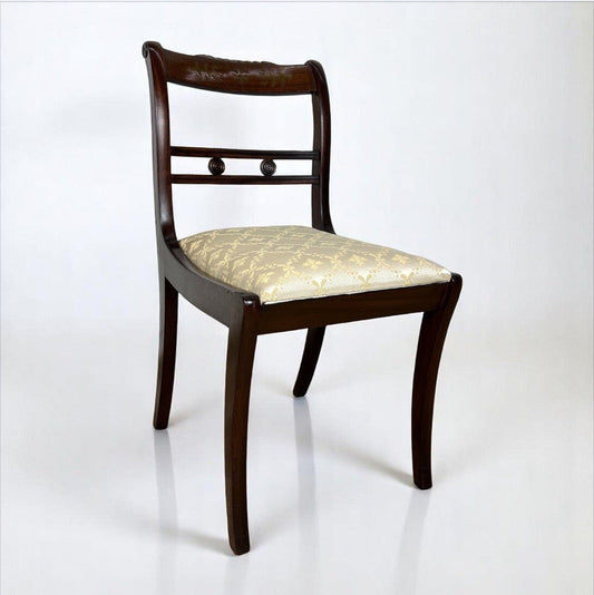 Antica Sedia Inglese D'epoca In Mogano Intarsio Ottone Vintage stile Regency 700 Categoria  Sedie