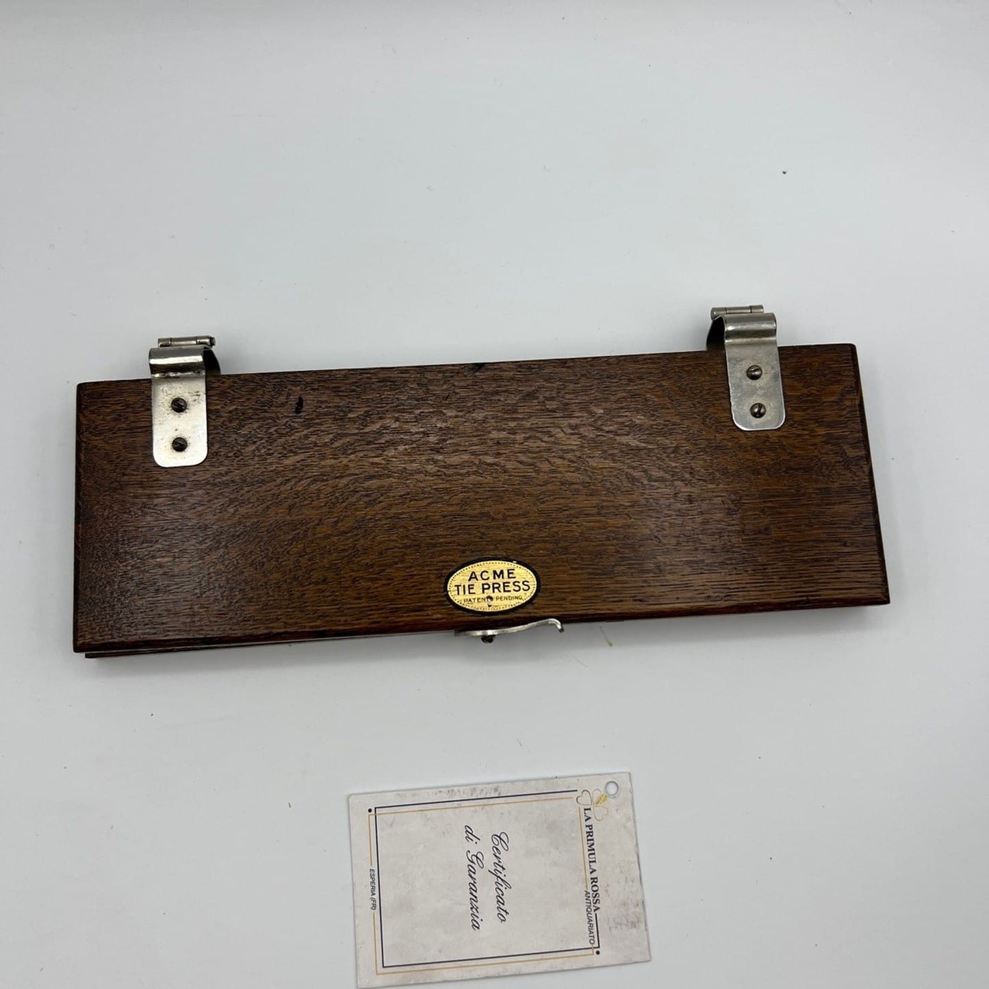 Antica stira cravatte vintage in legno e metallo piccola pressa manuale inglese Categoria  Attrezzi e Strumenti