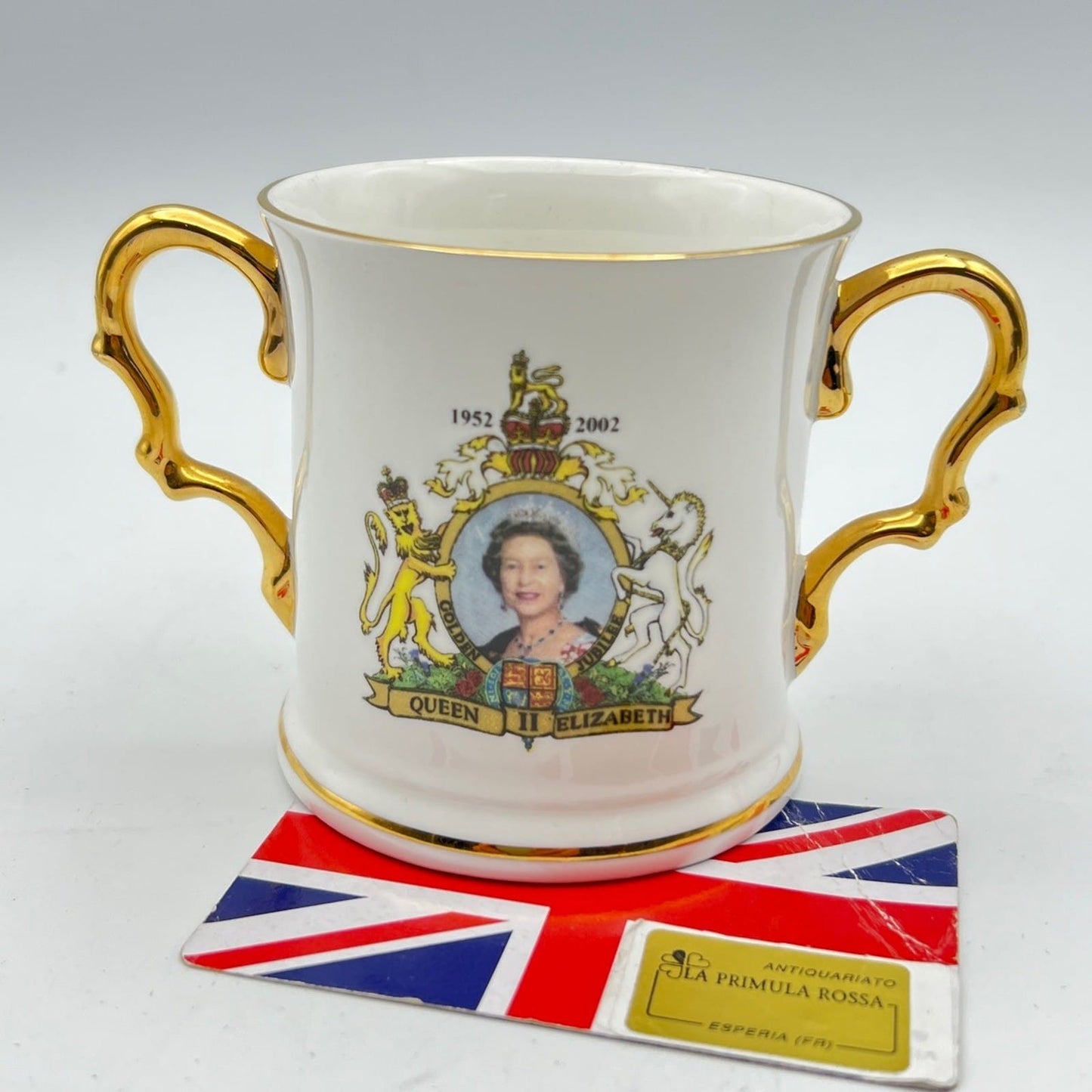 Antica Tazza Mug Inglese Regina Elisabetta II Casa Reale 50° anniversario 2002 Categoria  Boccali