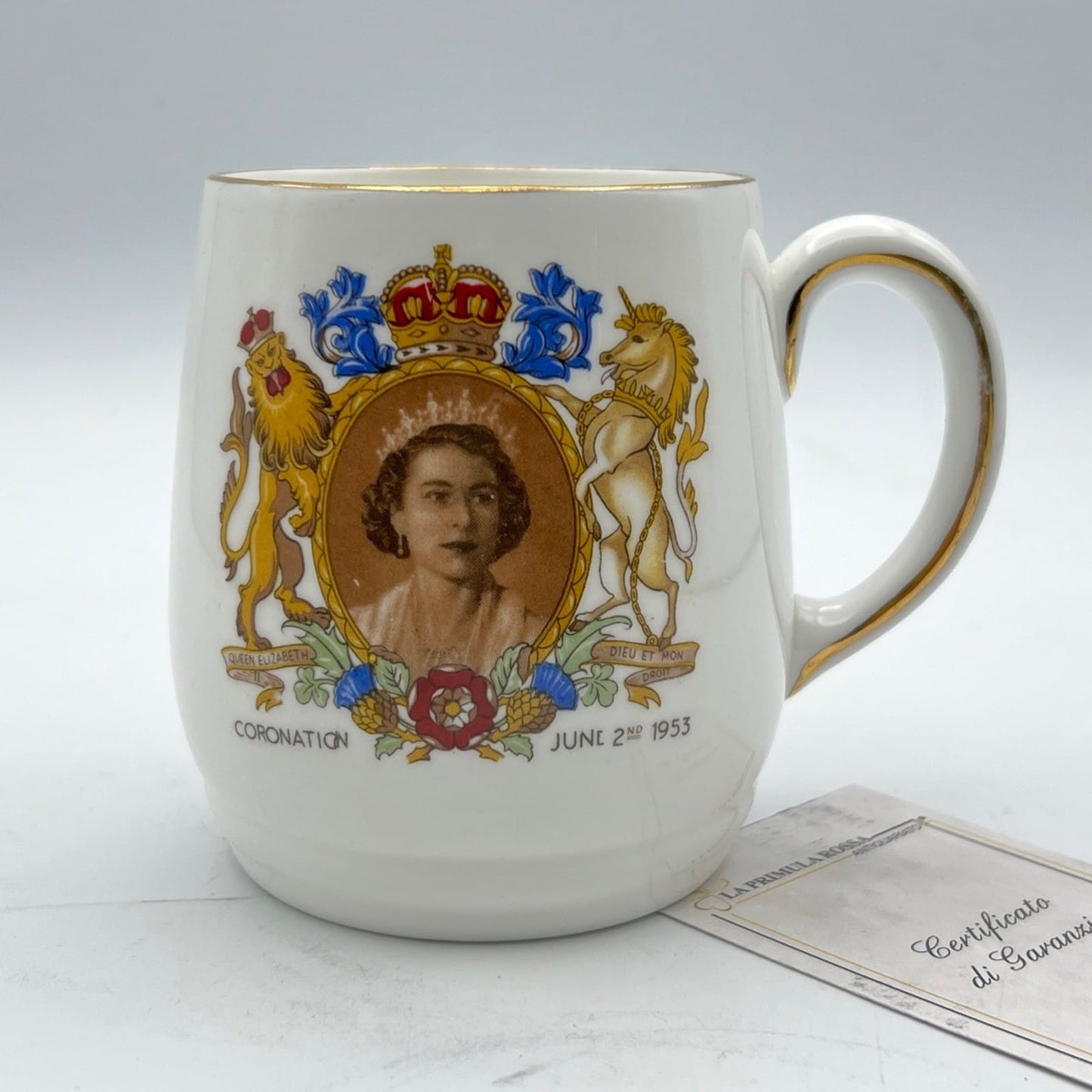 Antica Tazza Mug Inglese Regina Elisabetta II Casa Reale commemorativa 1953 Categoria  Boccali