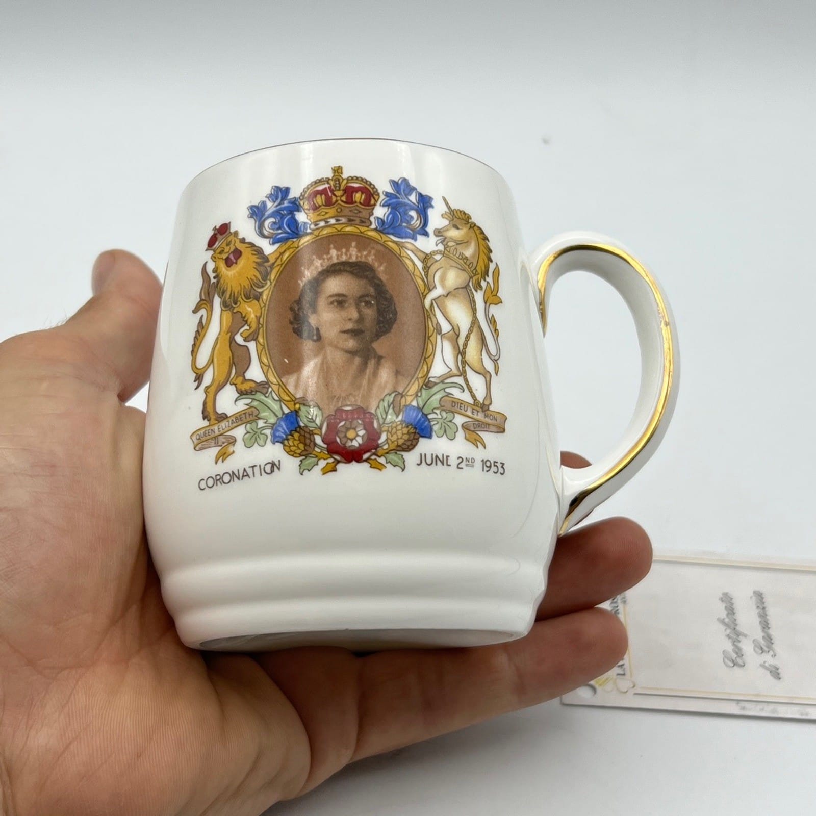 Antica Tazza Mug Inglese Regina Elisabetta II Casa Reale commemorativa 1953 Categoria  Boccali
