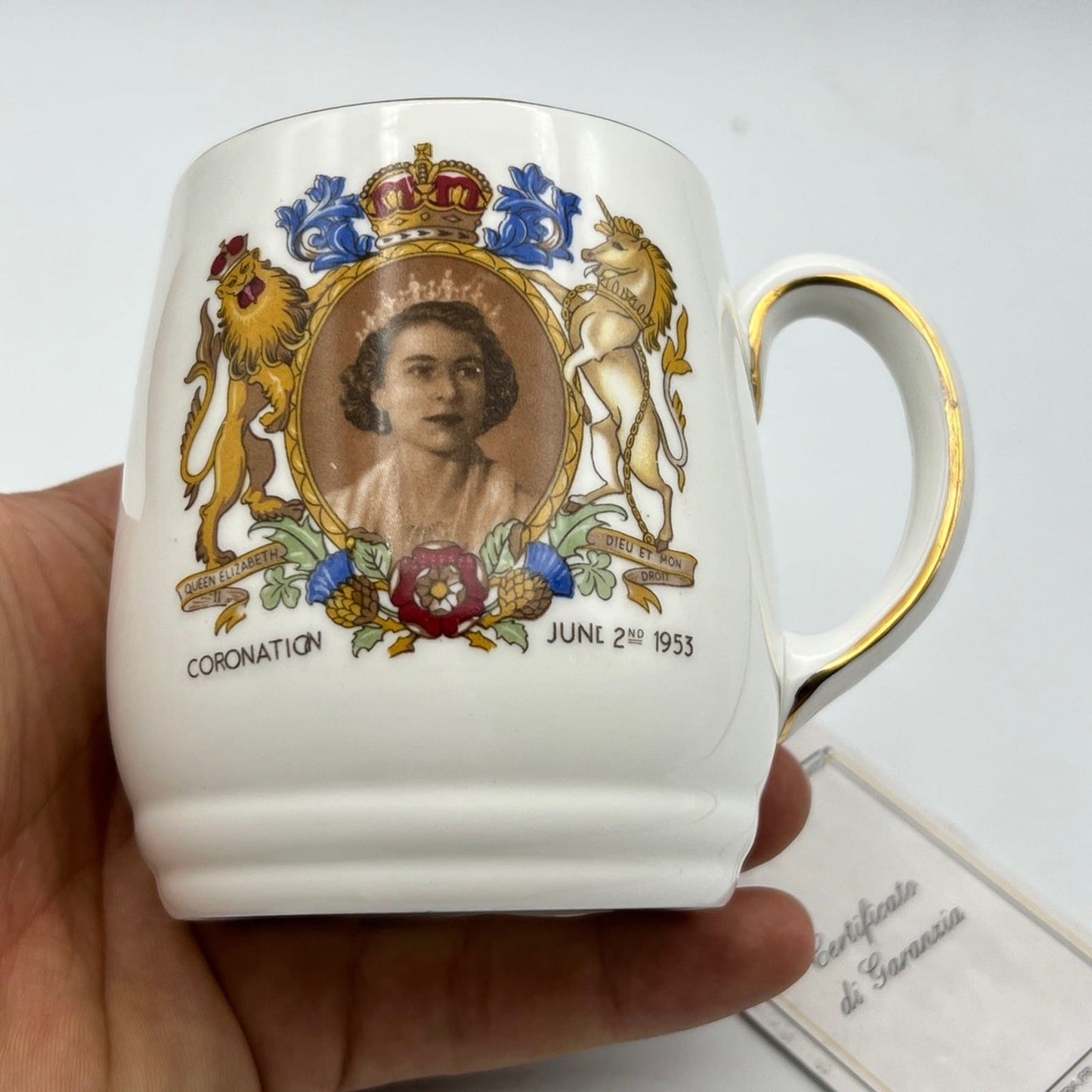 Antica Tazza Mug Inglese Regina Elisabetta II Casa Reale commemorativa 1953 Categoria  Boccali