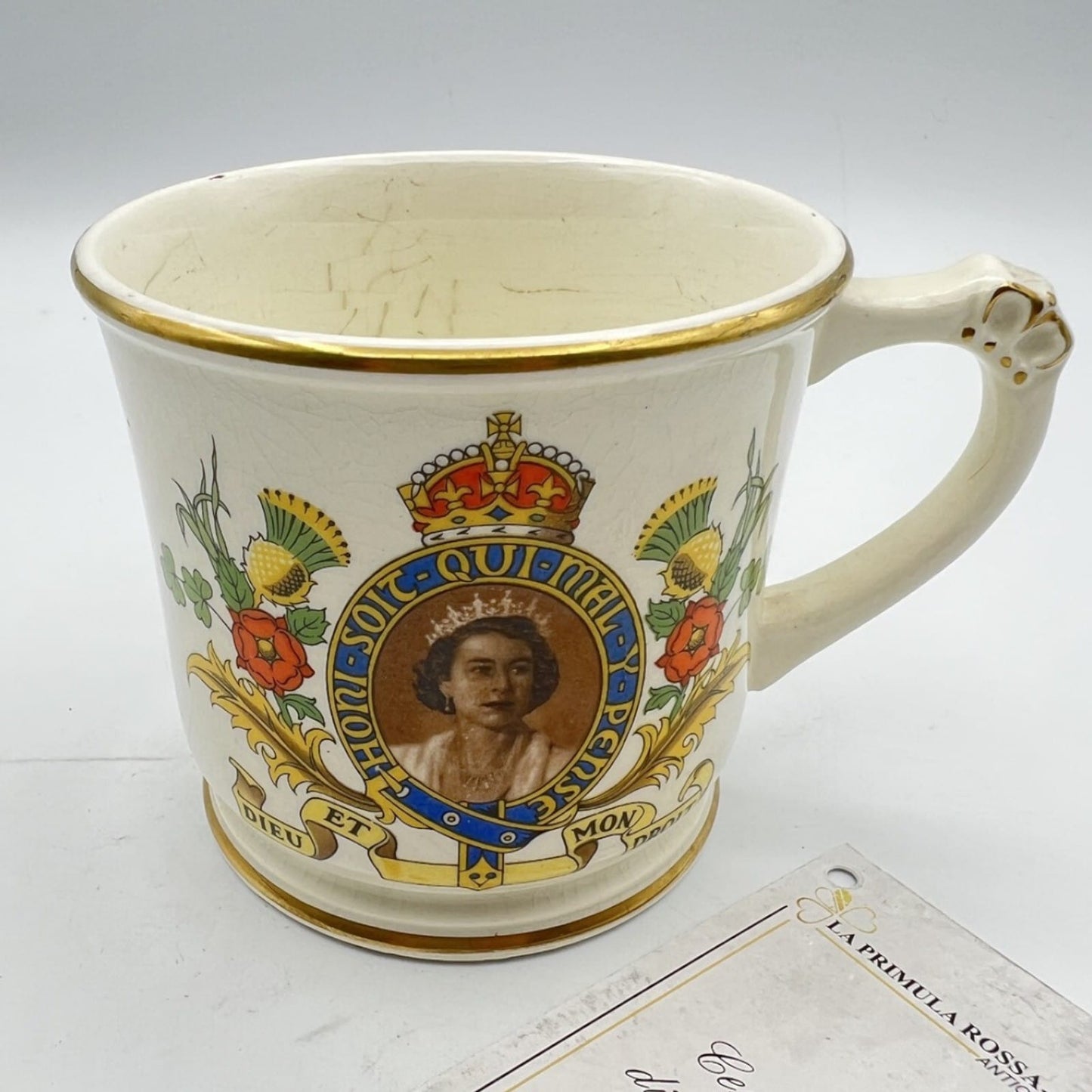 Antica Tazza Mug Inglese Regina Elisabetta II Casa Reale commemorativa 1953 XX Categoria  Arte e antiquariato:Porcellana e ceramica:Altro porcellana e ceramica