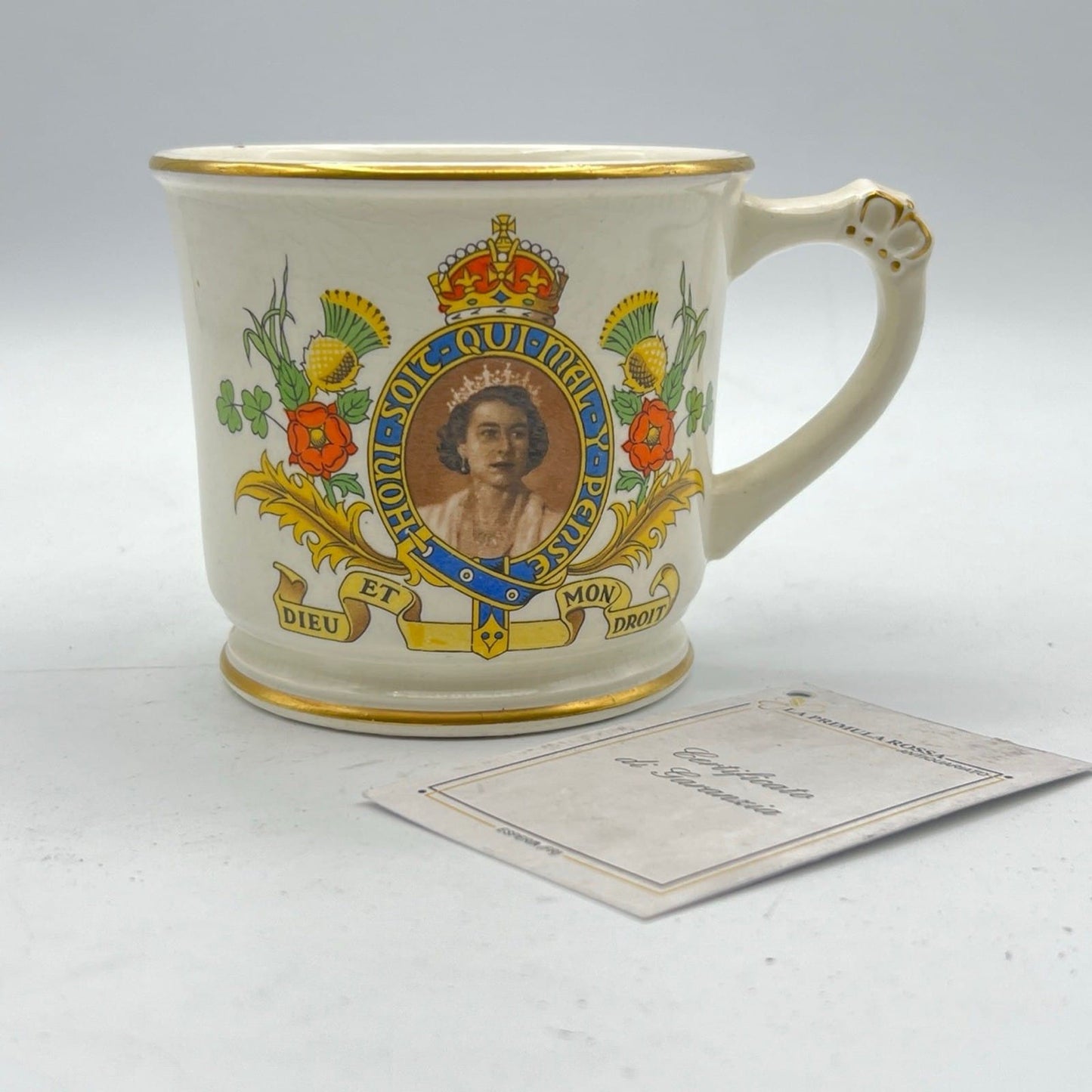 Antica Tazza Mug Inglese Regina Elisabetta II Casa Reale commemorativa 1953 XX Categoria  Arte e antiquariato:Porcellana e ceramica:Altro porcellana e ceramica