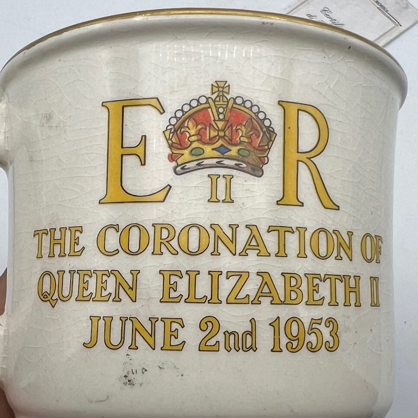 Antica Tazza Mug Inglese Regina Elisabetta II Casa Reale commemorativa 1953 XX Categoria  Arte e antiquariato:Porcellana e ceramica:Altro porcellana e ceramica