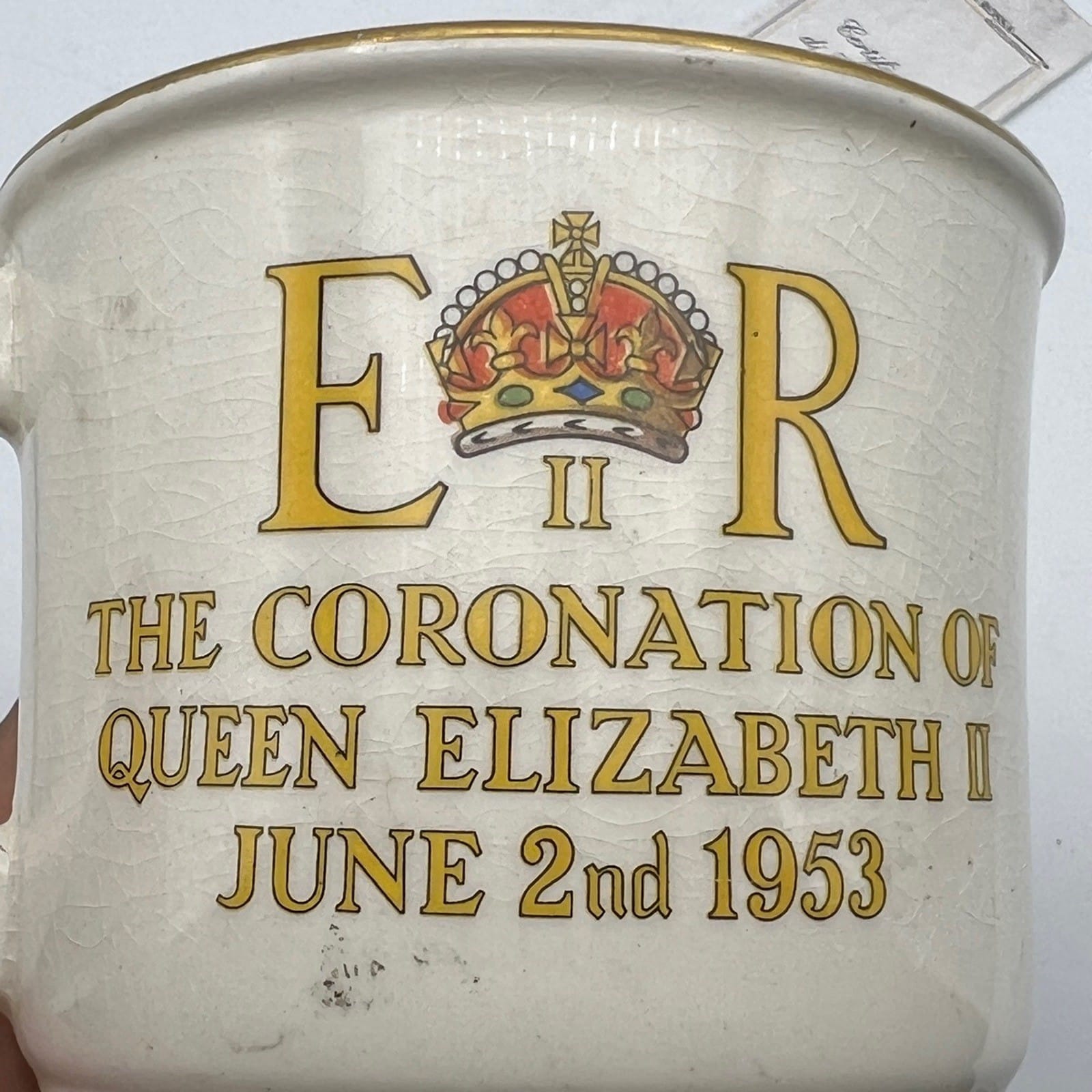 Antica Tazza Mug Inglese Regina Elisabetta II Casa Reale commemorativa 1953 XX Categoria  Arte e antiquariato:Porcellana e ceramica:Altro porcellana e ceramica