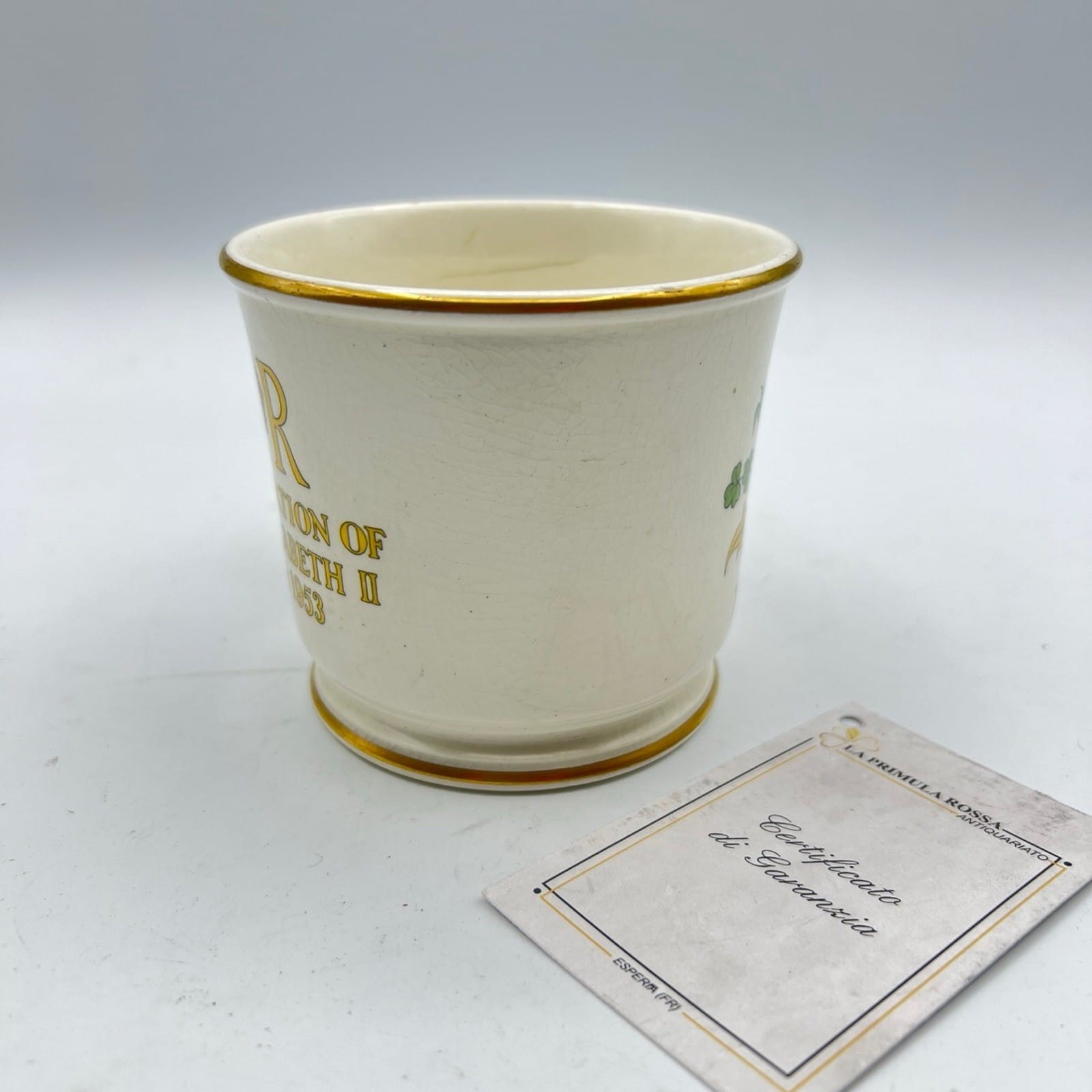 Antica Tazza Mug Inglese Regina Elisabetta II Casa Reale commemorativa 1953 XX Categoria  Arte e antiquariato:Porcellana e ceramica:Altro porcellana e ceramica