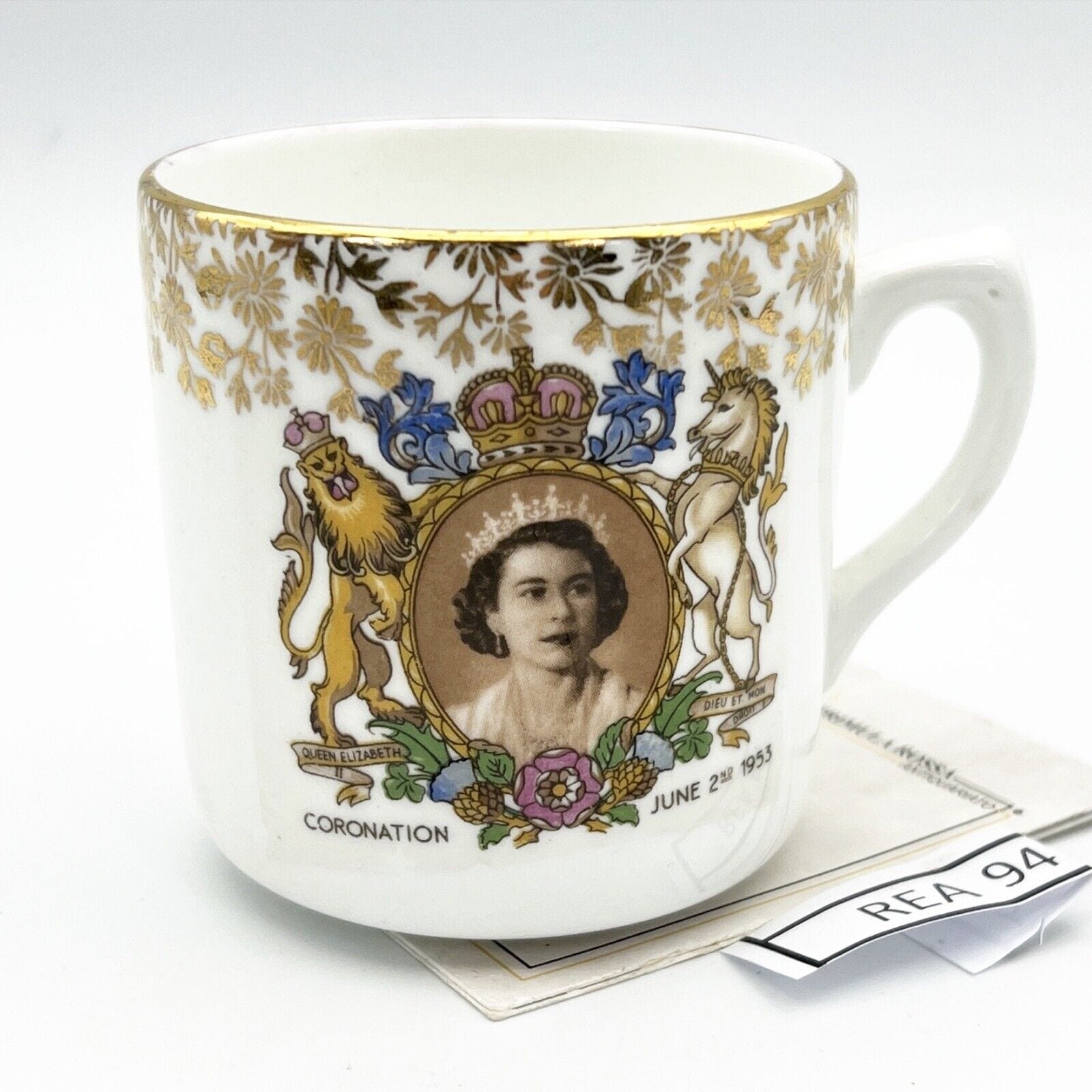 Antica Tazza Mug Inglese Regina Elisabetta II Casa Reale Incoronazione del 1953 Categoria  Boccali