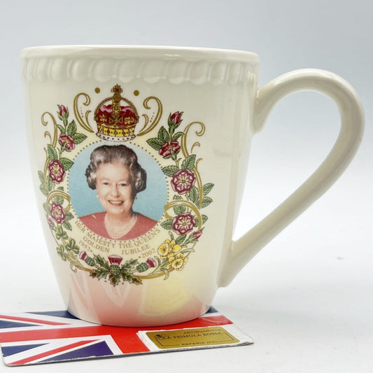 Antica Tazza Mug Portapenne Inglese Giubileo Oro Regina Elisabetta II Casa Reale Categoria  Arte e antiquariato:Porcellana e ceramica:Altro porcellana e ceramica