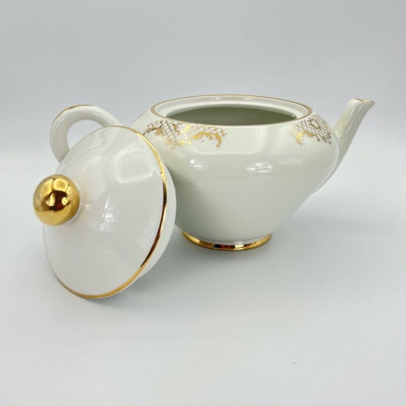 Antica Teiera in ceramica crema e oro zecchino Caffettiera SCALA anni  40 50 Categoria  Servizio tazze - Tazze