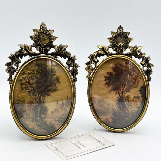 Antichi quadretti in miniatura dipinti a Olio Vintage cornice ottone bronzo XX Categoria  Quadri
