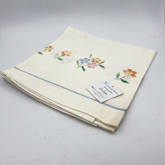 Antico Asciugamano bianco Anni 60 70 in misto Lino Ricamato fiori Vintage Retro Categoria  Corredo Pizzi e Tessuti
