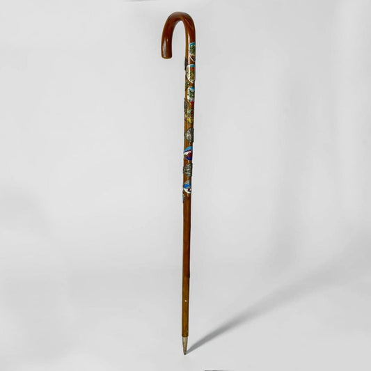 Antico Bastone da per passeggio vintage In legno medaglie Souvenir Escursionismo Categoria  Collezionismo:Collezioni diverse:Bastoni da passeggio