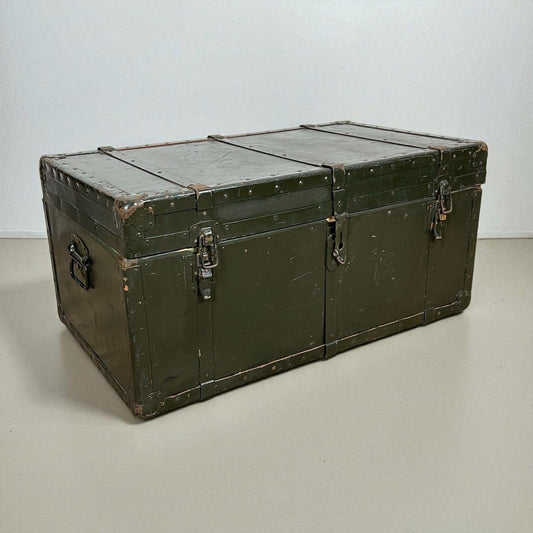 Antico Baule in legno da viaggio verde cassapanca 900 vecchio forziere d'epoca Categoria  Casse & Bauli