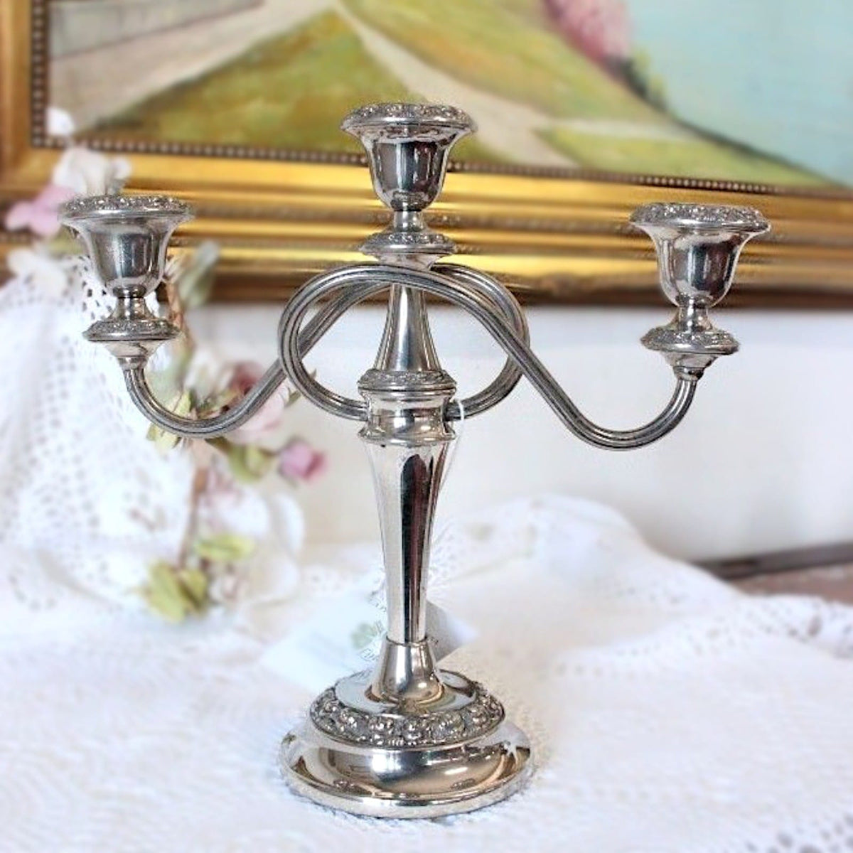 Antico Candelabro in Argento Silver Plated candeliere portacandele a 3 fiamme 50 Categoria  Sheffield & Argento