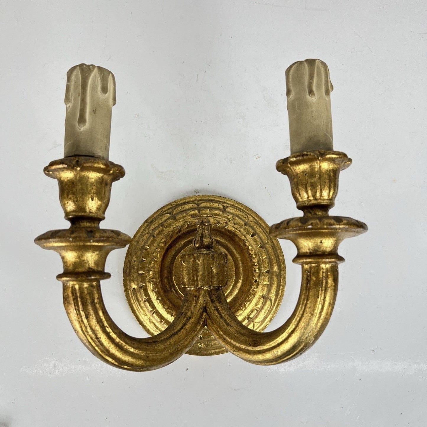 Antico Candeliere Da Parete A Due Fiamme In Legno Dorato Applique Porta Candele Categoria  Lampade Appliques