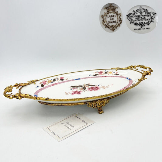 Antico Centrotavola alzata  in porcellana Limoges piatto vintage decoro fiori Categoria  Centrotavola e Ciotole