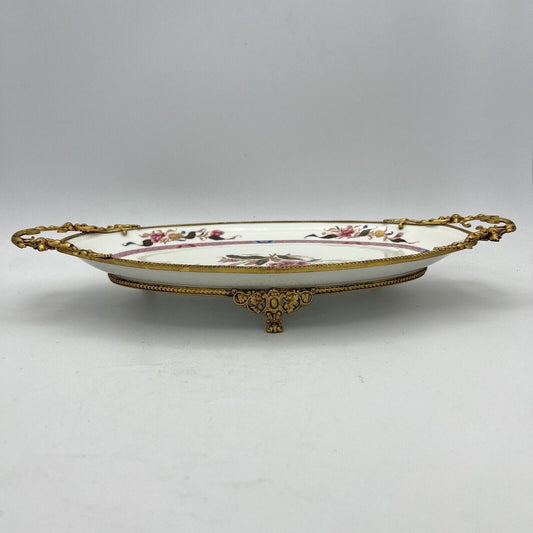 Antico Centrotavola alzata  in porcellana Limoges piatto vintage decoro fiori Categoria  Centrotavola e Ciotole