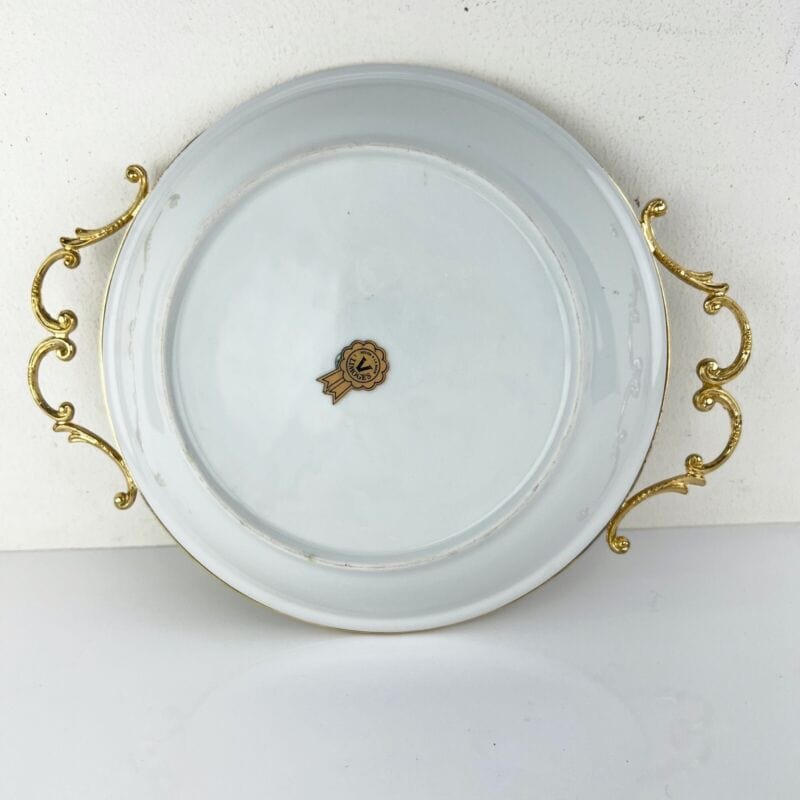 Antico Centrotavola in porcellana Limoges piatto vintage decoro fiori metallo Categoria  Centrotavola e Ciotole