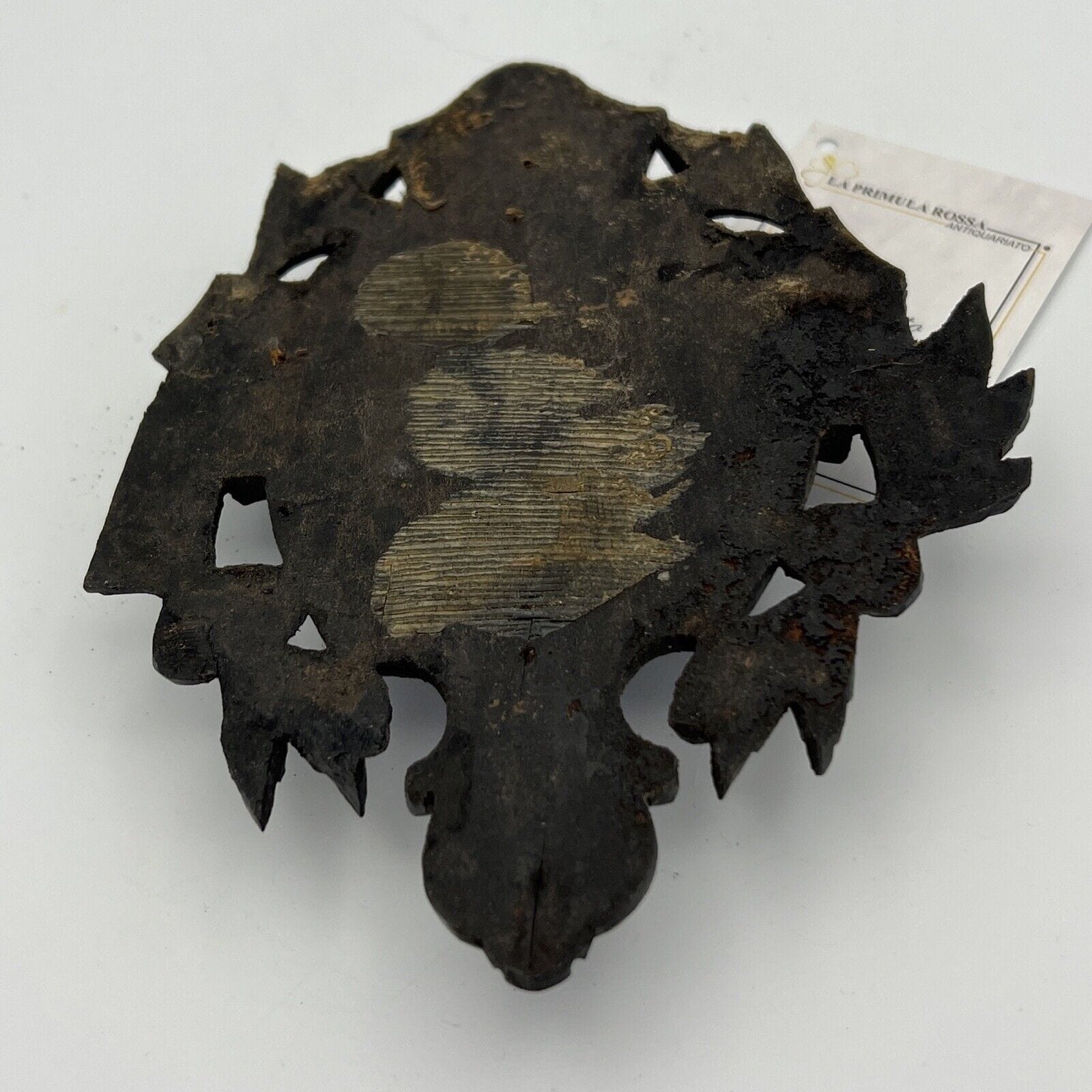 Antico intaglio decorativo Fregio in legno nero con volto di donna d' epoca 800 Categoria  Cimase-Fregi-Intagli in legno