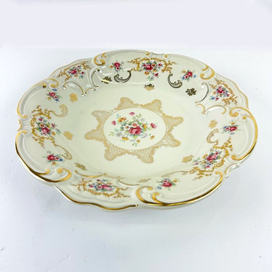 Antico Piatto Centrotavola in Ceramica Bavaria vintage Decoro Fiori Oro Vassoio Categoria  Centrotavola e Ciotole