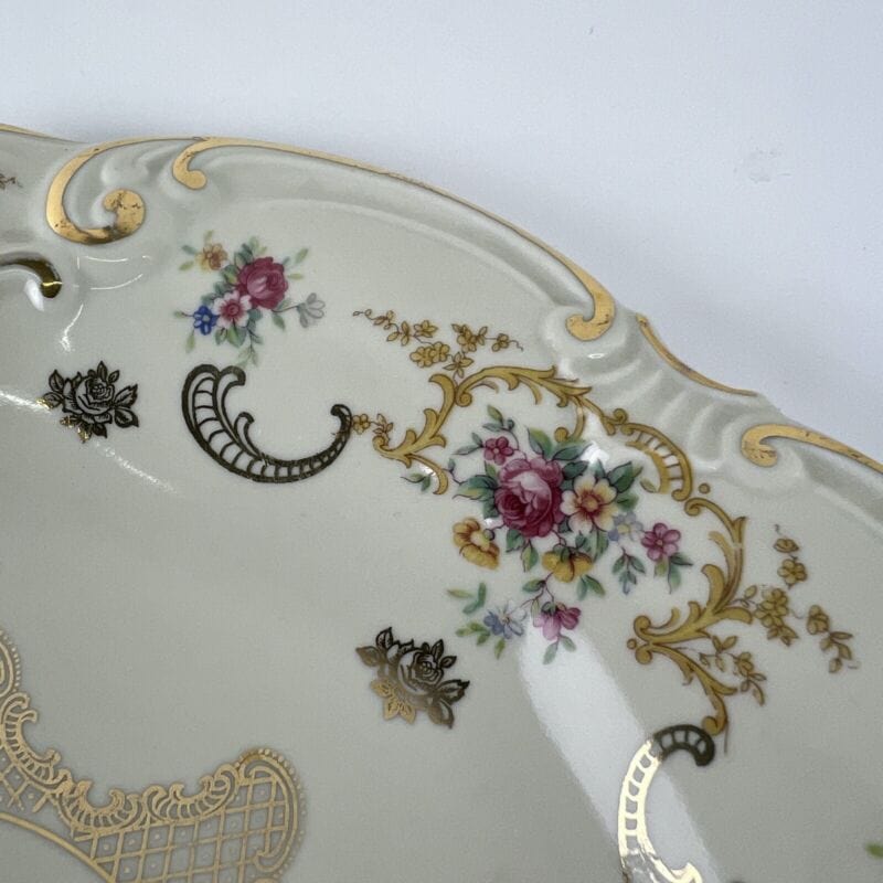 Antico Piatto Centrotavola in Ceramica Bavaria vintage Decoro Fiori Oro Vassoio Categoria  Centrotavola e Ciotole