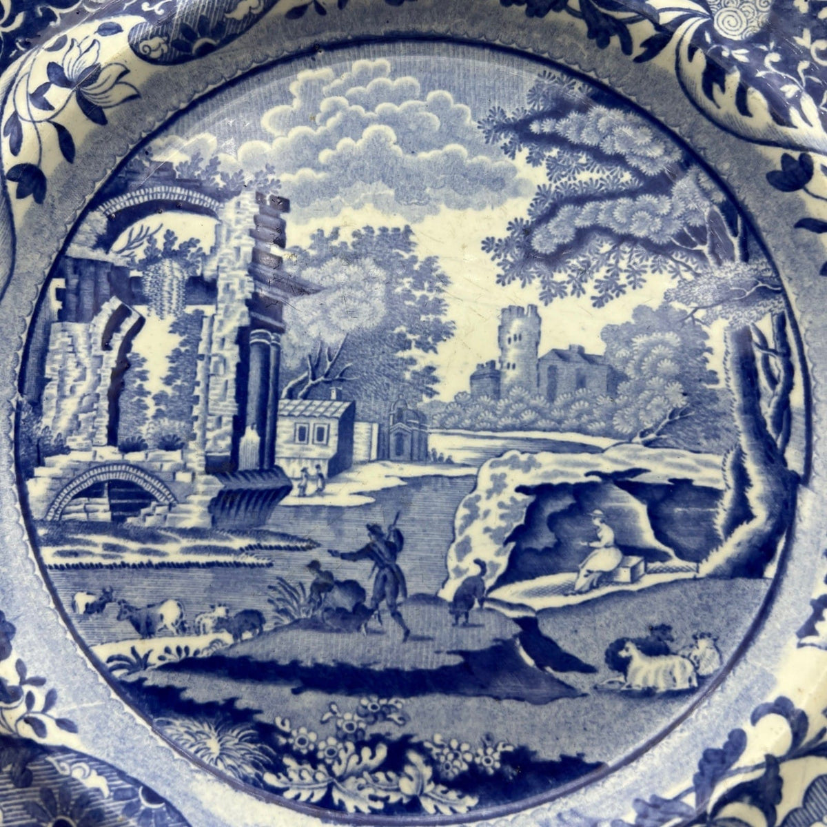 Antico Piatto decoro Blu epoca 800 inglese in ceramica terraglia da parete muro Categoria  Piatti e Piattini