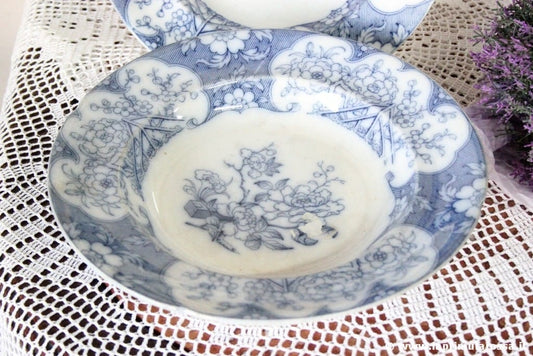 ANTICO PIATTO IN CERAMICA FIORI BIANCO E BLU OLD SIVA FLOW BLUE POTTERY PLATE Categoria  Piatti e Piattini