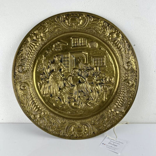 Antico piatto in ottone decorativo vintage placca da parete Taverna Cantina 900 Categoria  altro