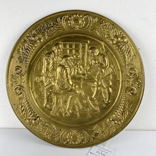 Antico piatto in ottone decorativo vintage placca rustica da parete Taverna 900 Categoria  altro