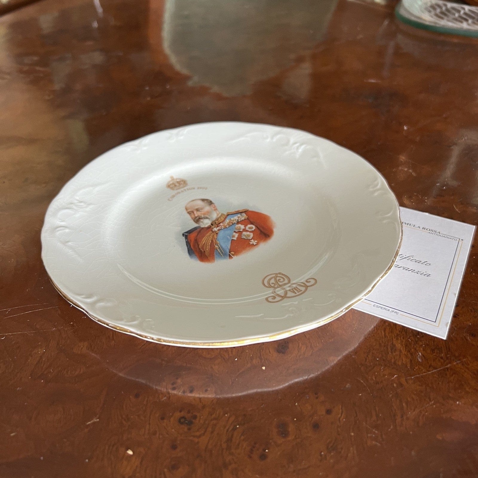 Antico piatto in porcellana Inglese Re Edoardo VII Casa Reale commemorativo 1902 Categoria  Arte e antiquariato:Porcellana e ceramica:Altro porcellana e ceramica