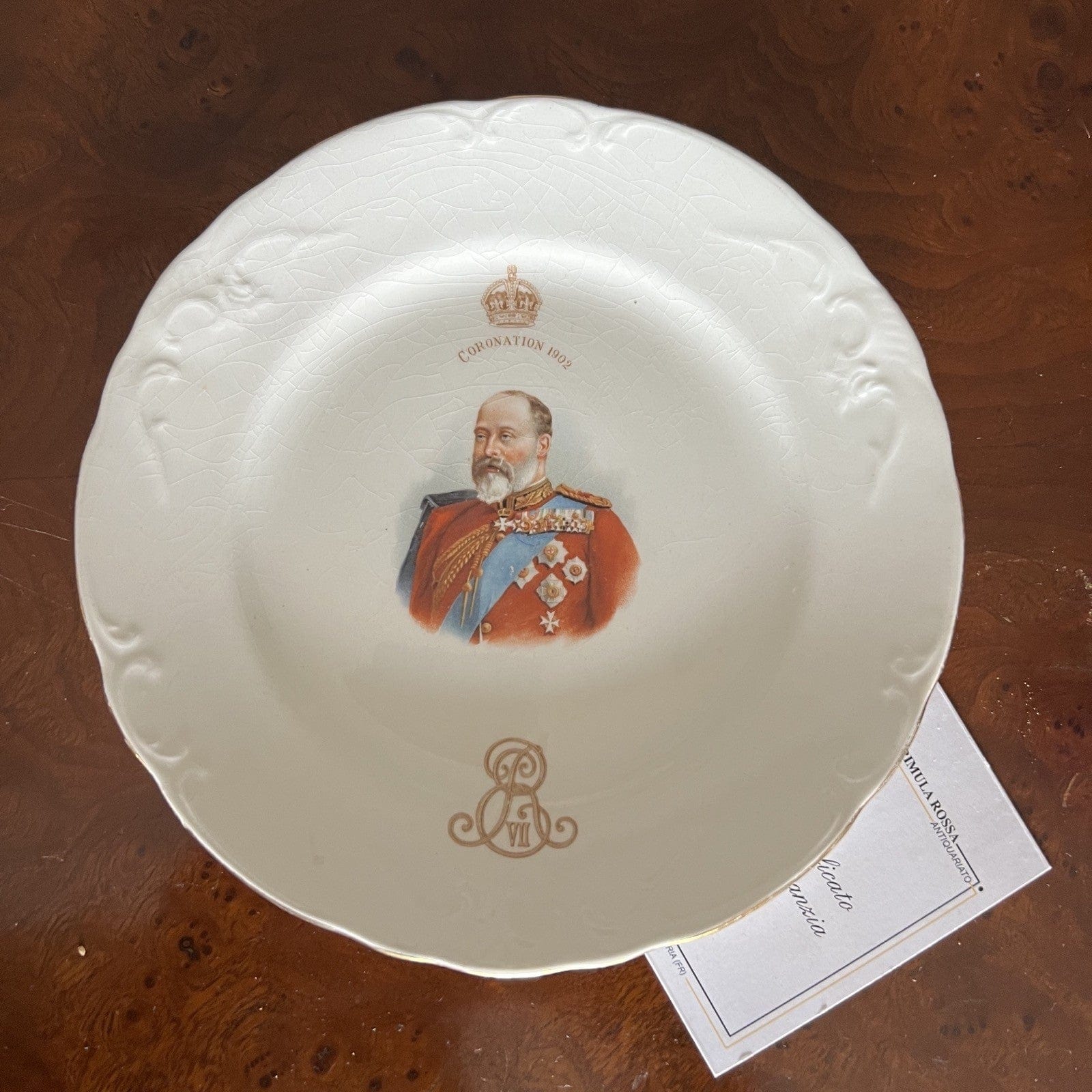 Antico piatto in porcellana Inglese Re Edoardo VII Casa Reale commemorativo 1902 Categoria  Arte e antiquariato:Porcellana e ceramica:Altro porcellana e ceramica